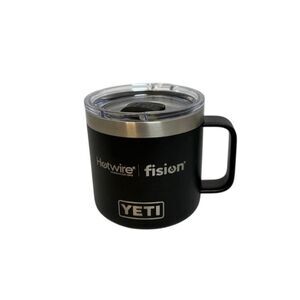 Dark Navy Blue Yeti 14 oz Lidded Mug Has Advertisement Hotwire Fision